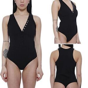 T By Alexander Wang Buttoned Bodysuit in Black
